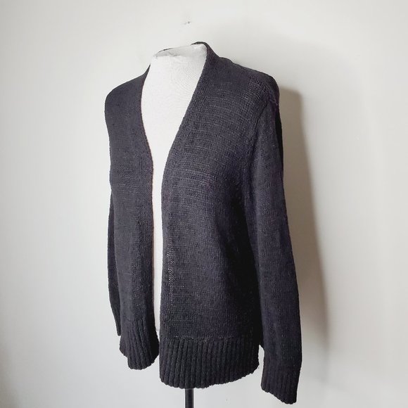 LOFT Cotton Open Knit Black Cardigan - Picture 2 of 9